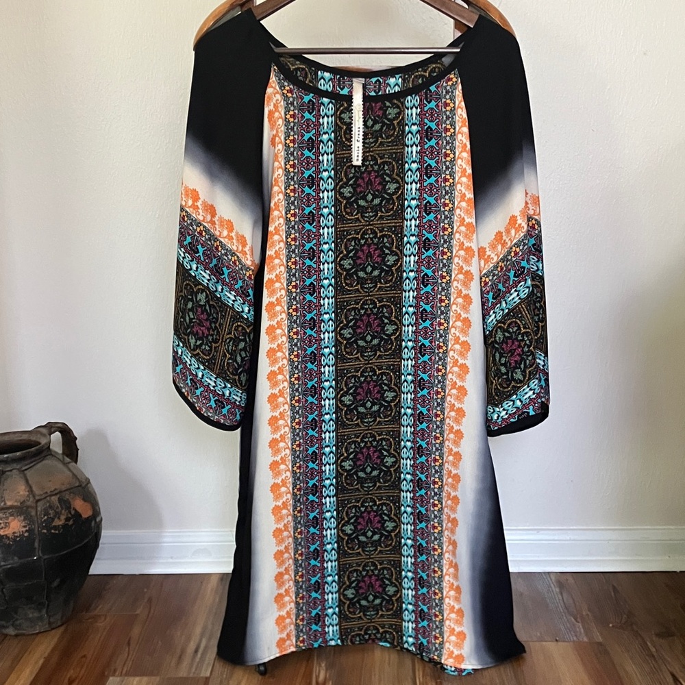Uncle Frank Black and Orange Long Sleeve Dress